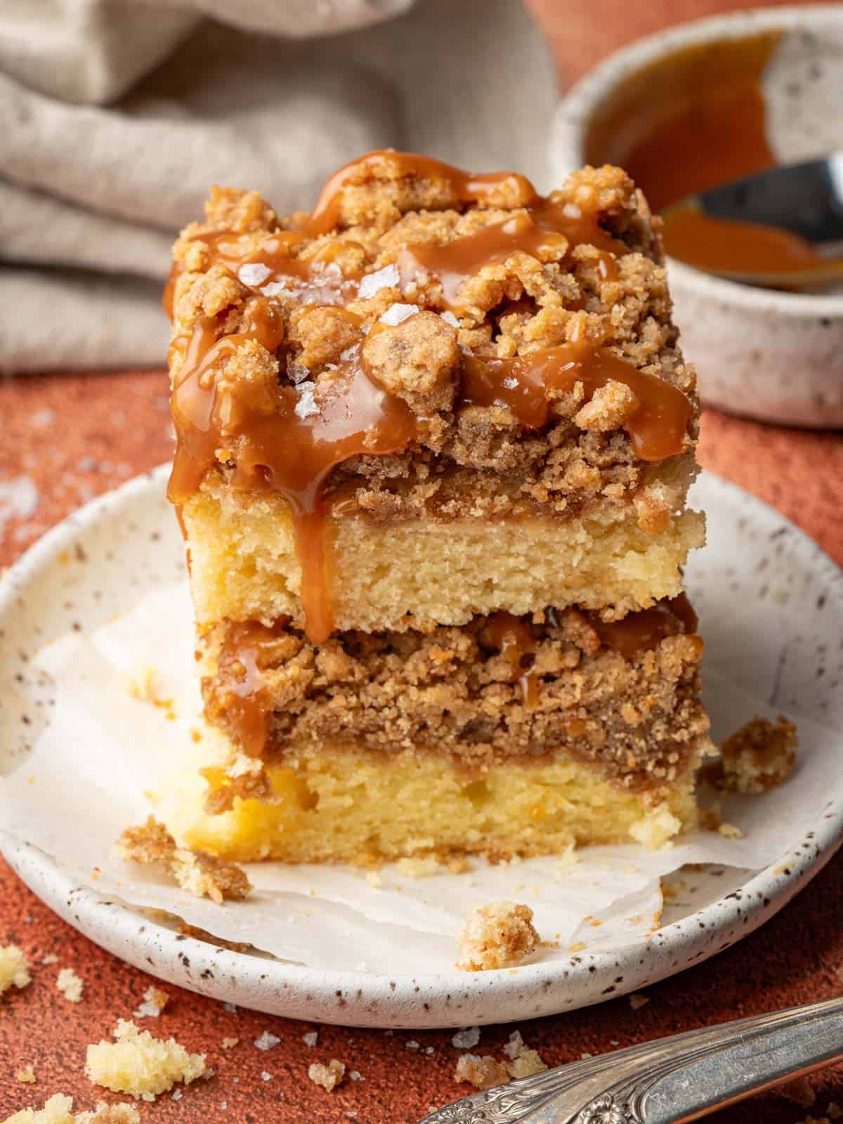 Streusel Coffee Cake with Caramel Drizzle