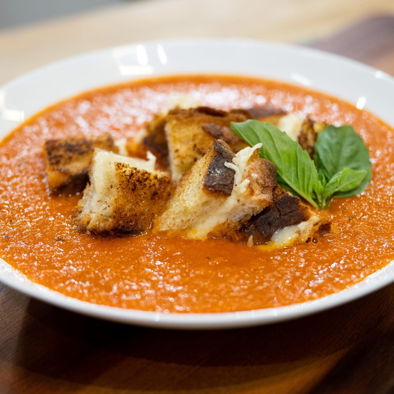 Creamy Tomato Soup with Grilled Cheese Croutons