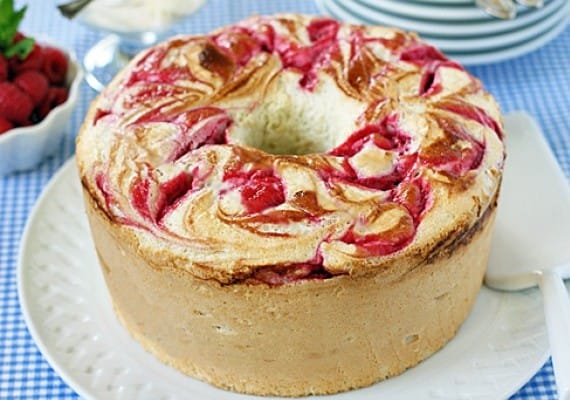 Chocolate Raspberry Swirl Angel Food Cake