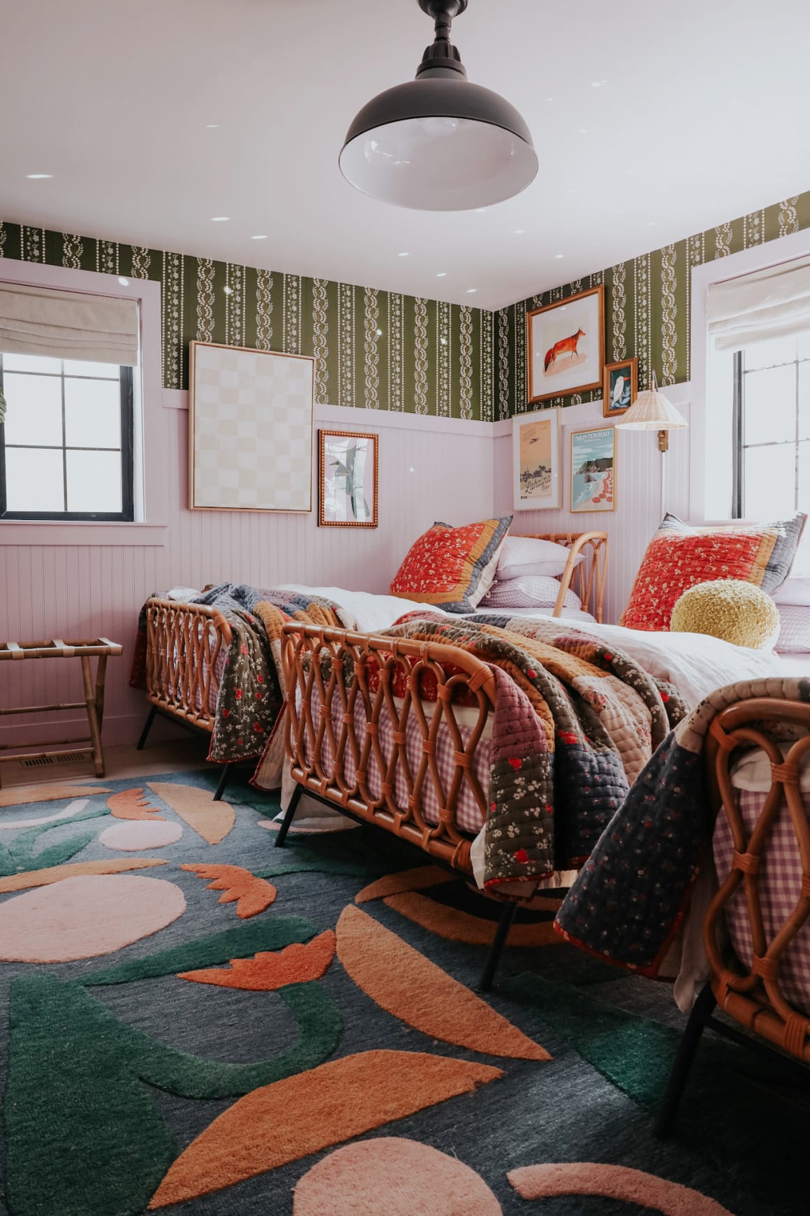 Bedroom wall with beadboard panels