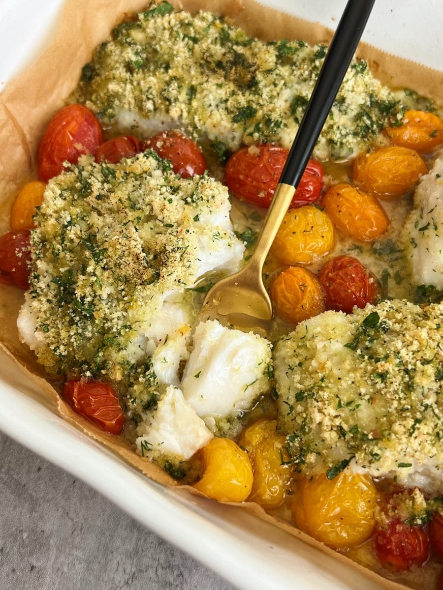 Herb-Crusted Cod with Roasted Vegetables Recipe