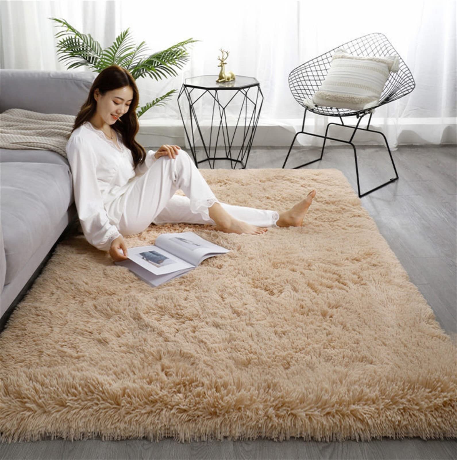 Cozy bedroom with plush area rugs