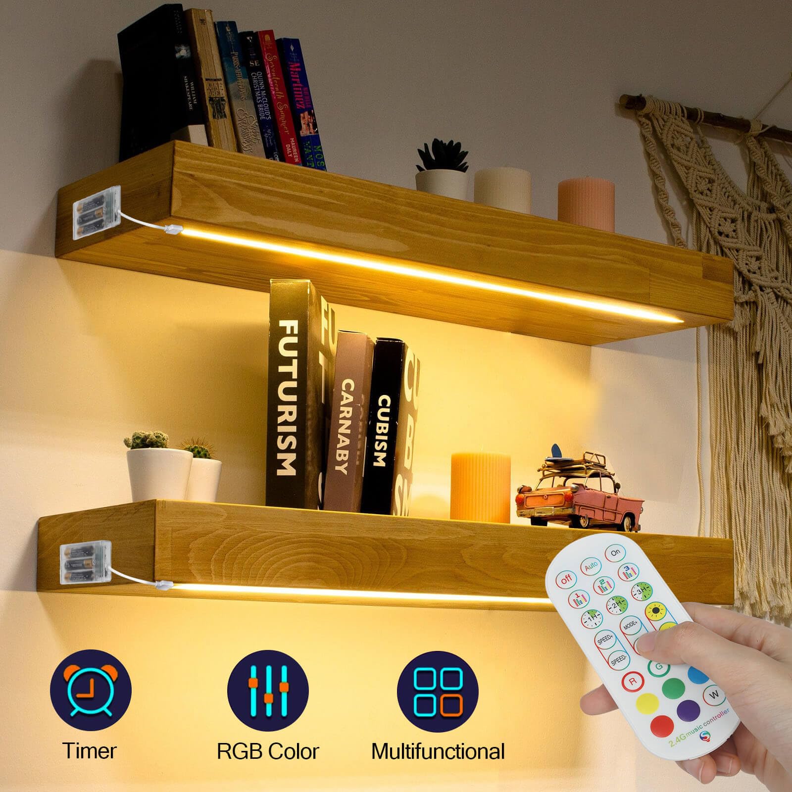 Bedroom lighting with shelf strip lights