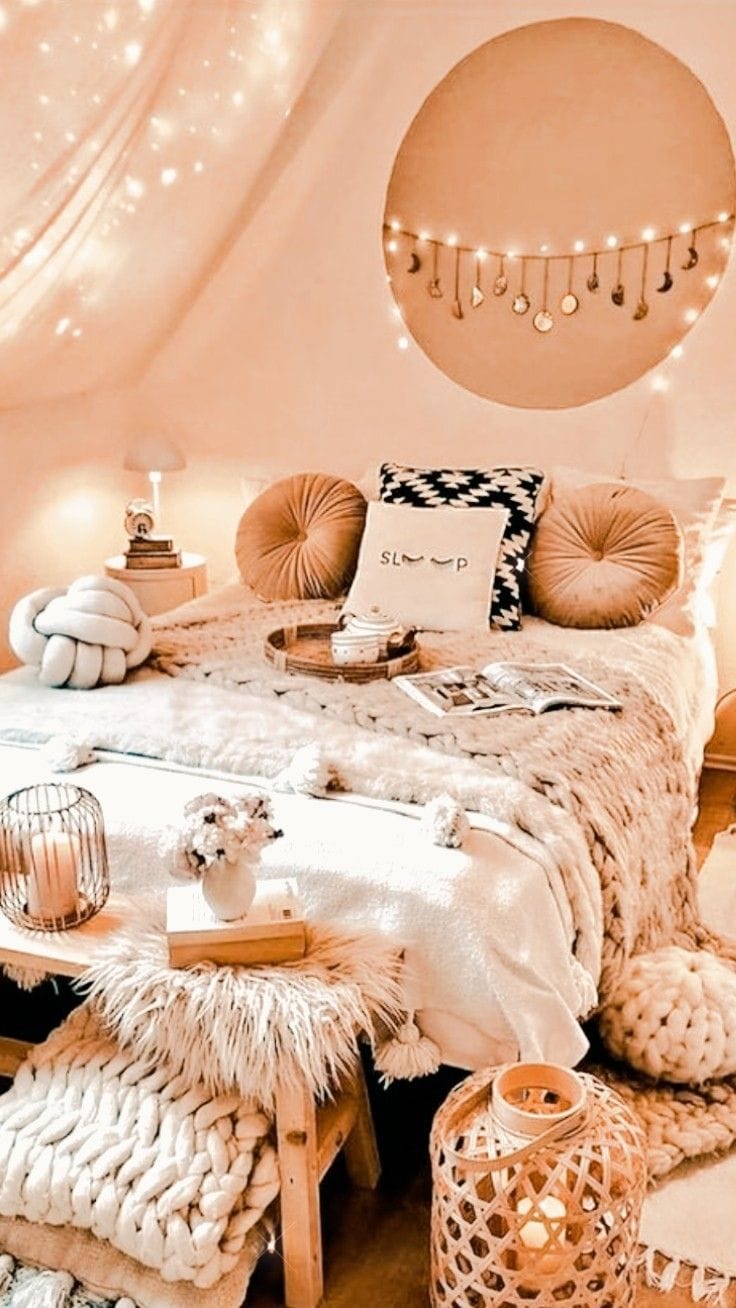 Cozy bedroom with basket storage