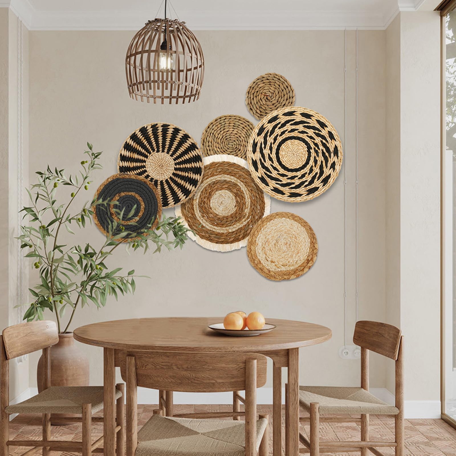 Bedroom wall with woven basket display