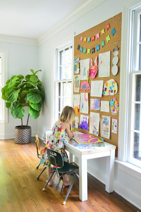 Bedroom wall with cork board display