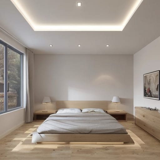 Bedroom lighting with floor uplighting