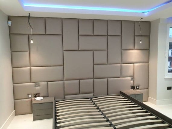 Bedroom wall with fabric panels