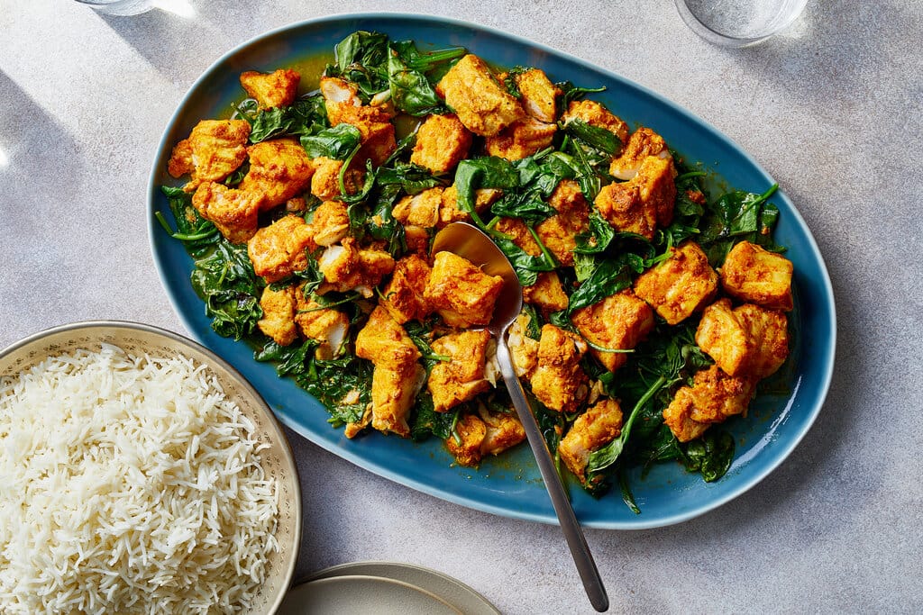 Sheet Pan Tandoori Spiced Fish with Curried Vegetables