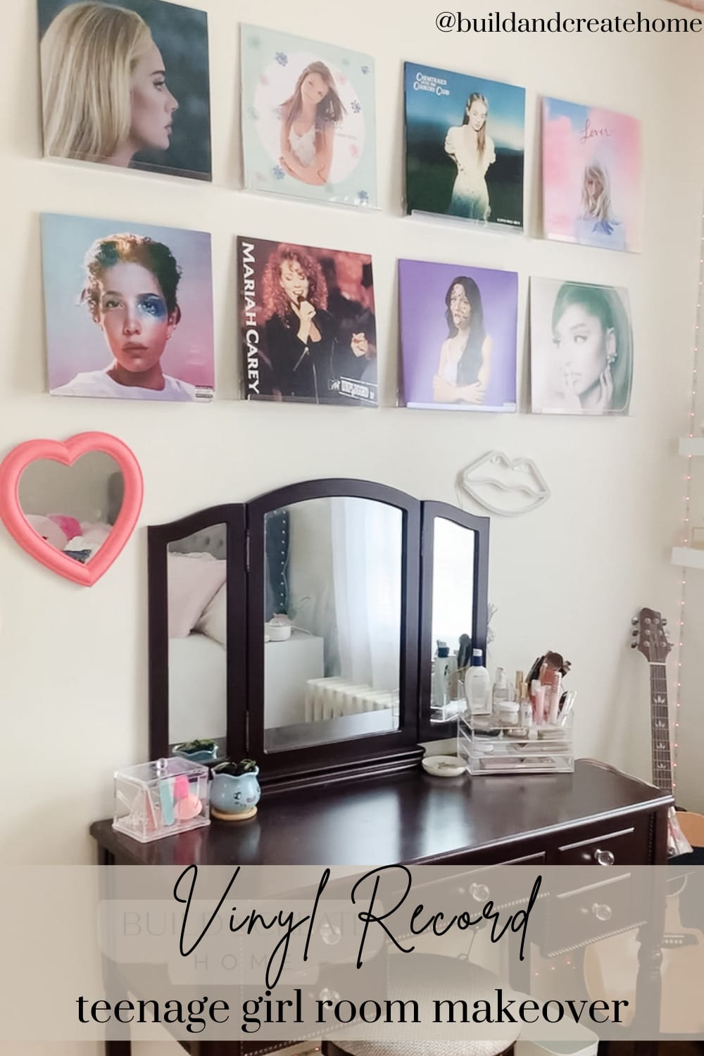 Bedroom wall with record album display