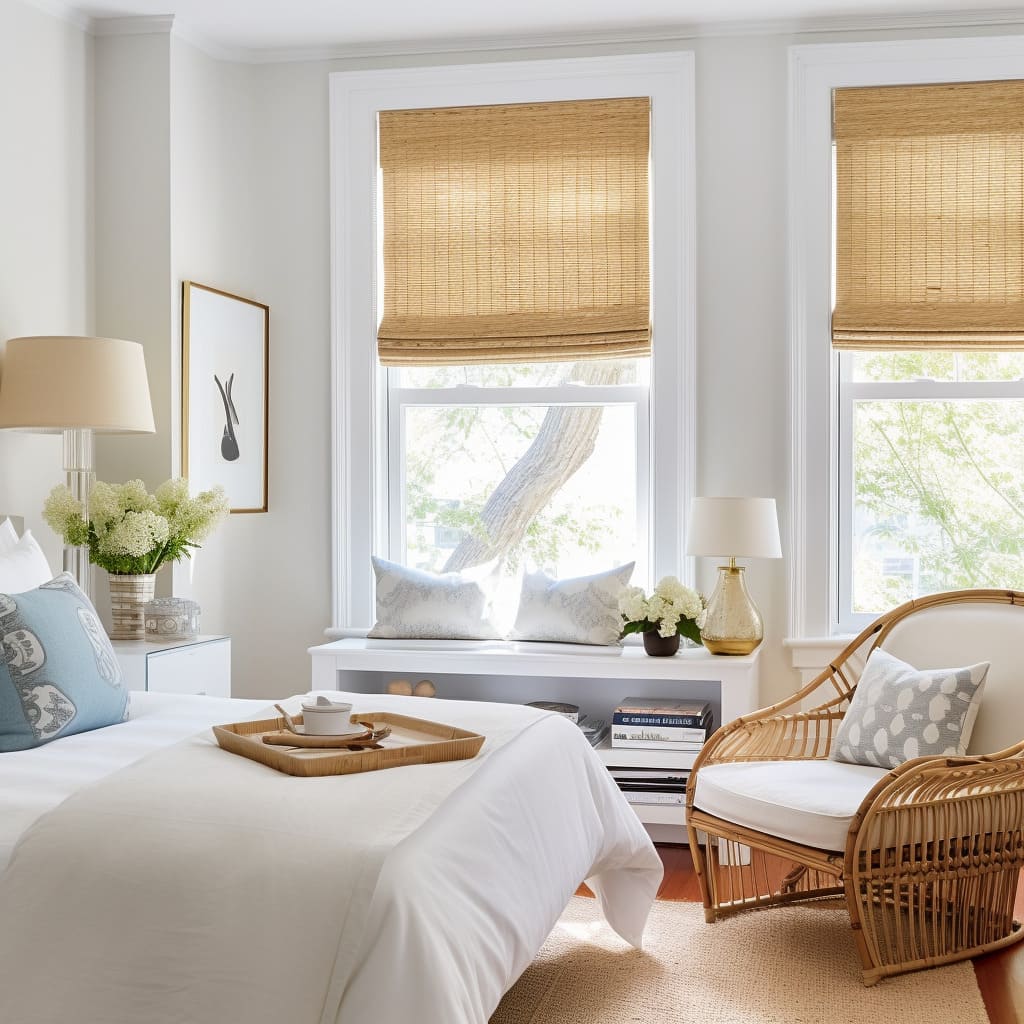 Cozy bedroom with bamboo shades