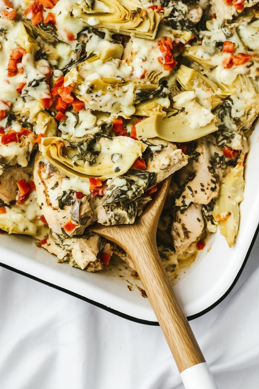 Creamy Greek Yogurt Chicken Spinach Artichoke Bake