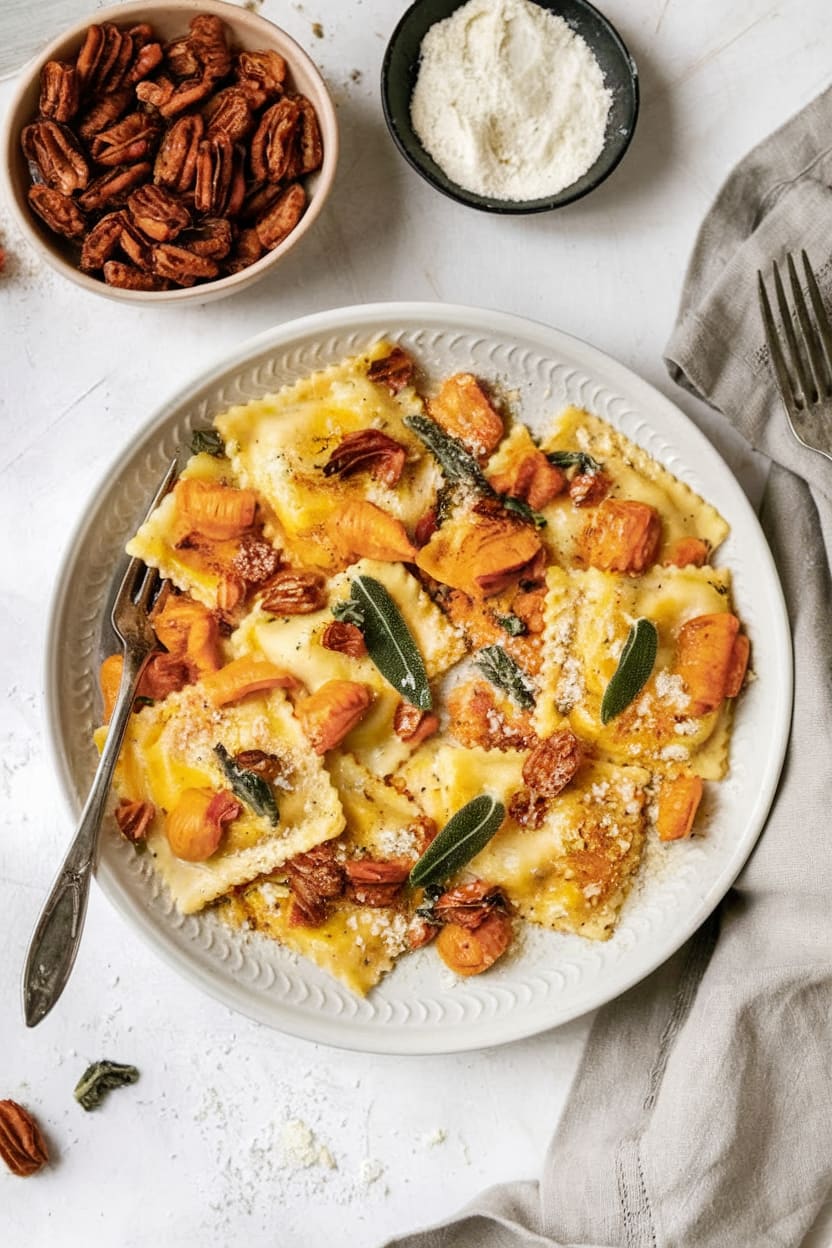 Pumpkin Ravioli with Brown Butter and Sage