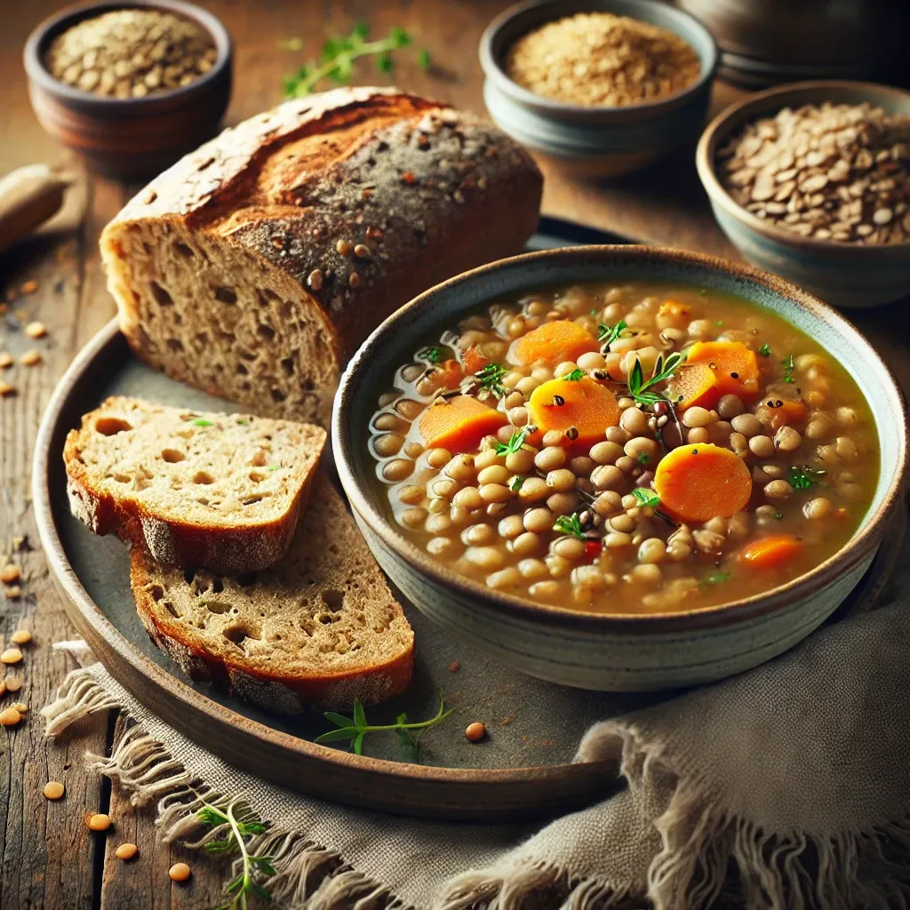 Lentil Soup with Whole Grain Bread Recipe