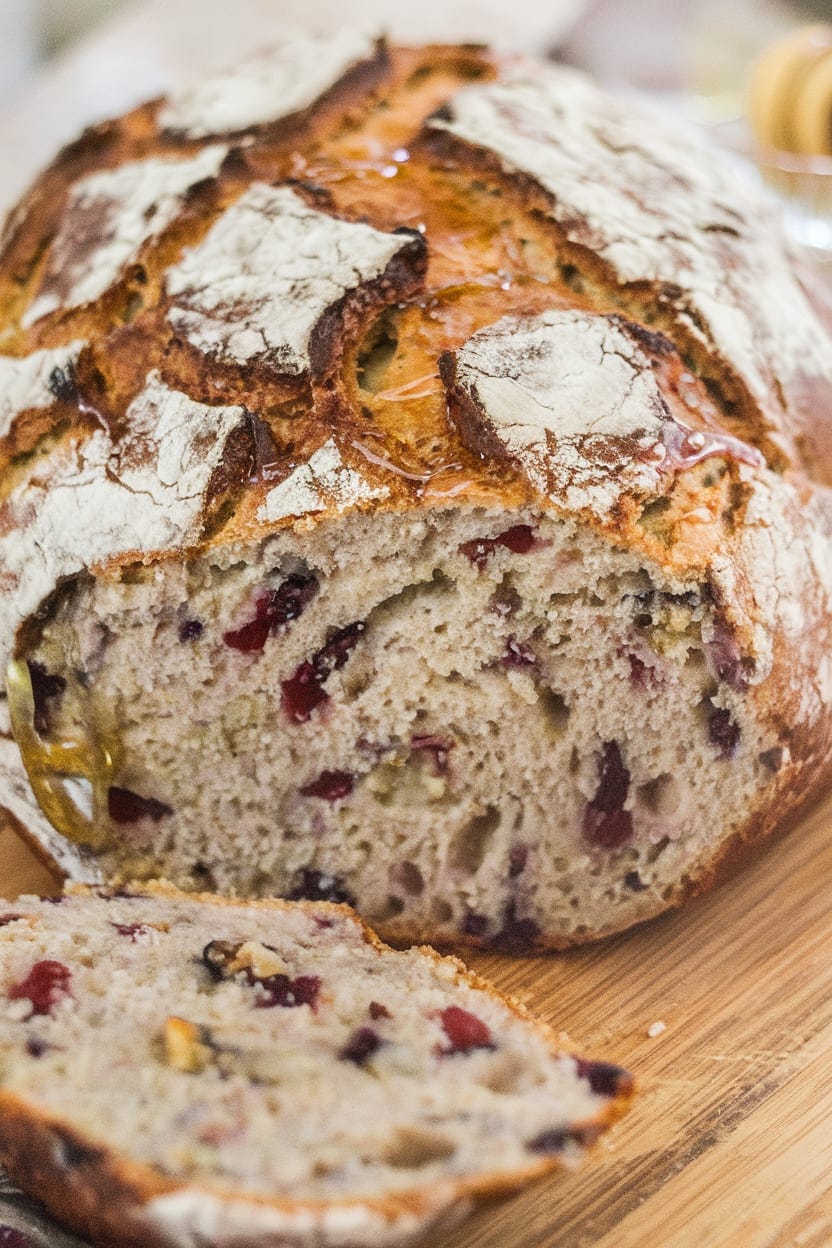 No-Knead Cranberry Walnut Bread with Honey