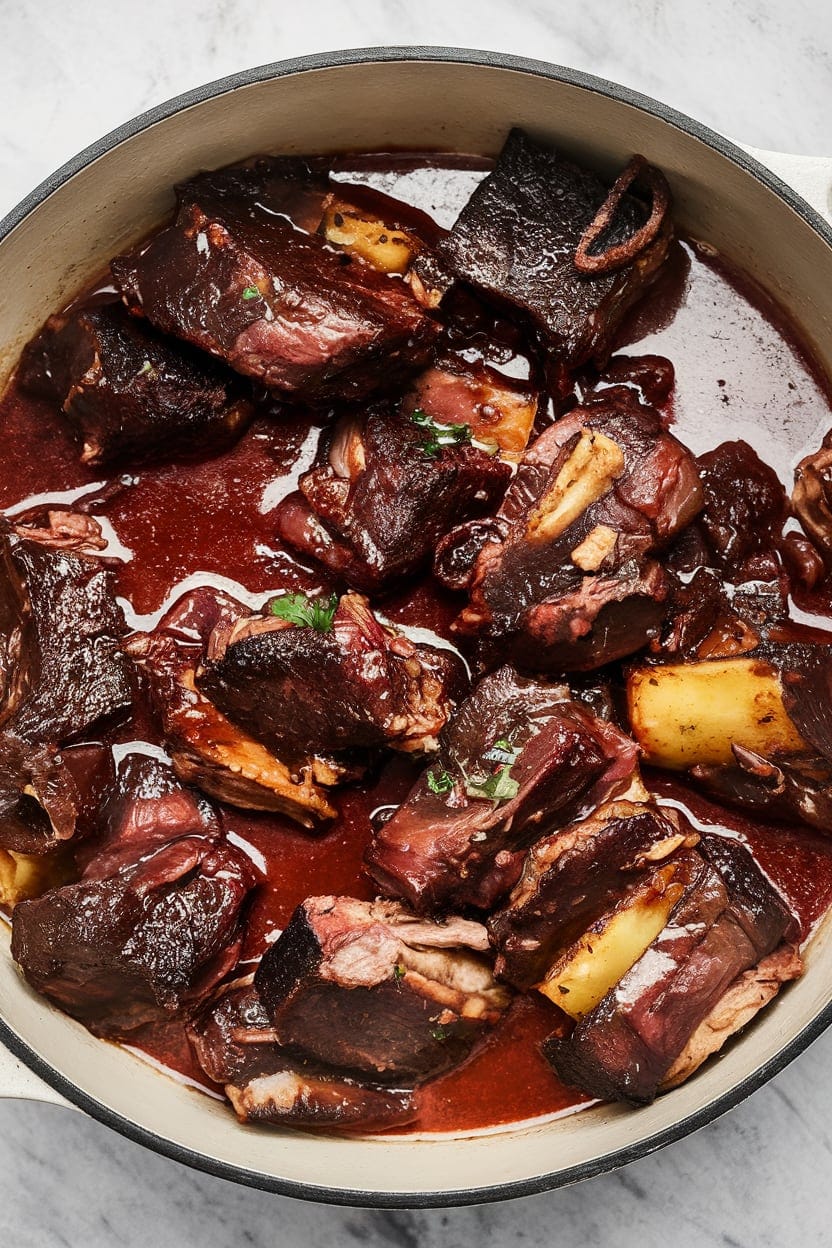 Red Wine Braised Short Ribs in Dutch Oven