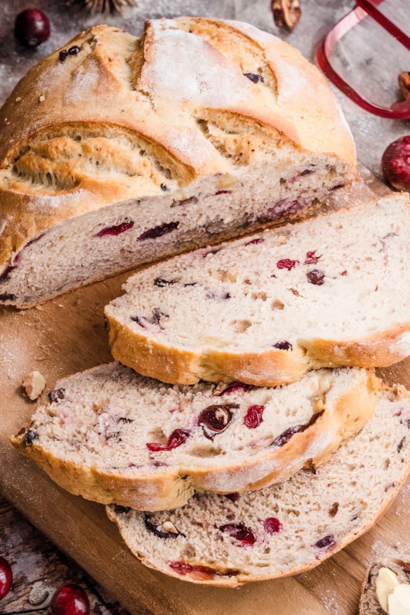 No-Knead Cranberry Walnut Bread with Honey