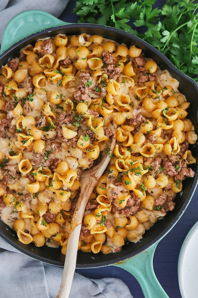 One-Pot Creamy Beef and Shells