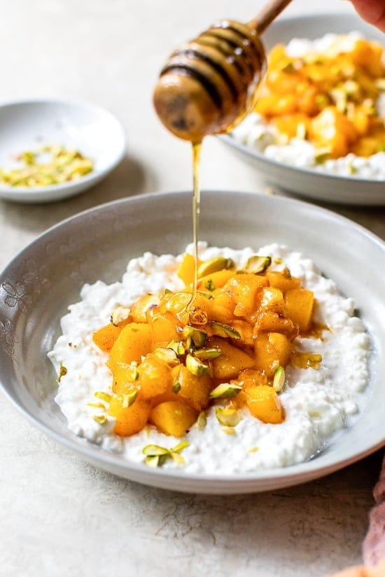 Cottage Cheese Bowl with Peaches and Honey