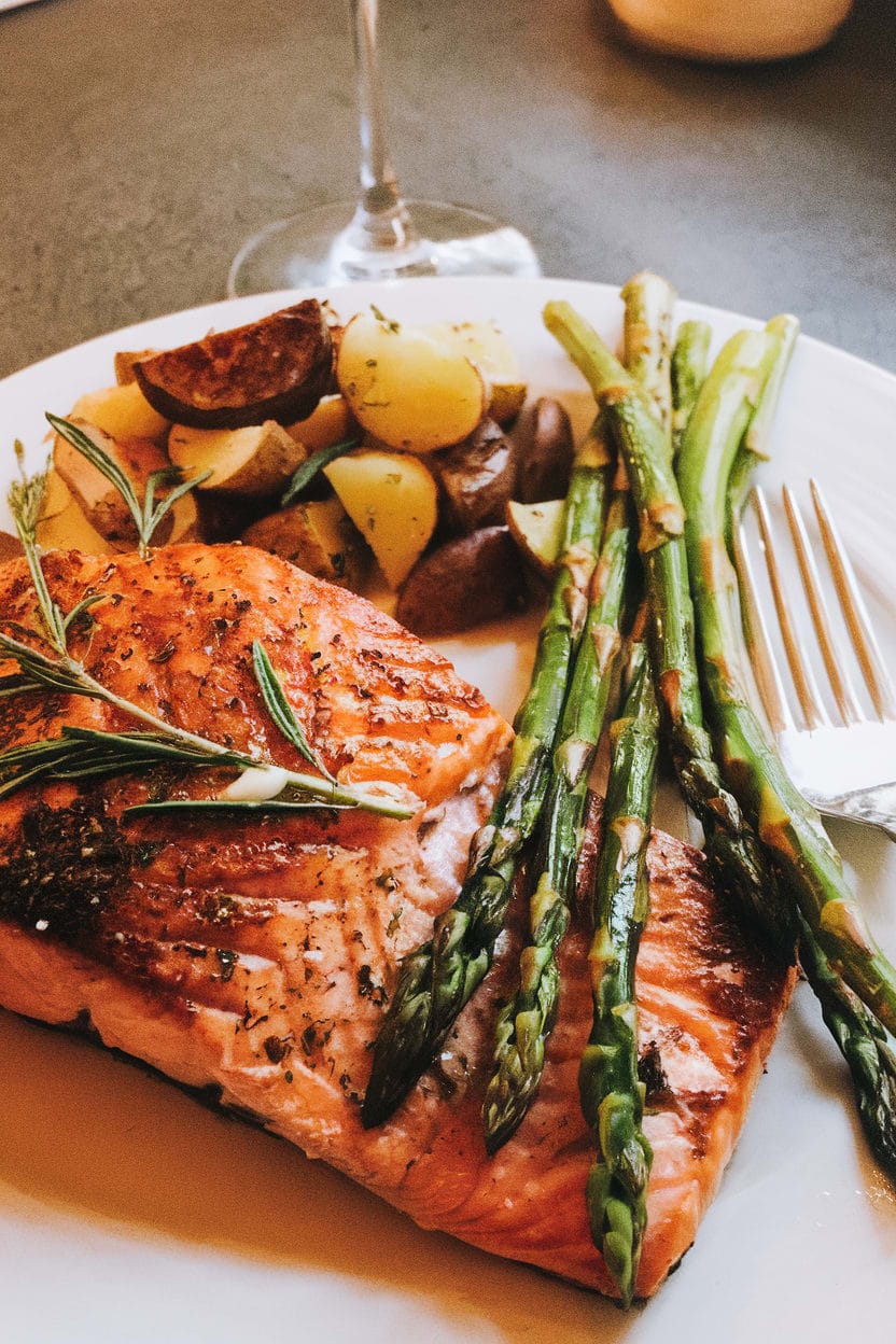 Garlic Butter-Roasted Salmon with Potatoes & Asparagus
