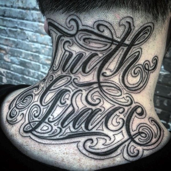 script neck tattoo