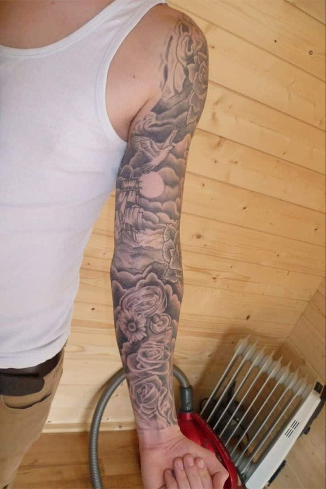 minimalist cloud sleeve tattoo