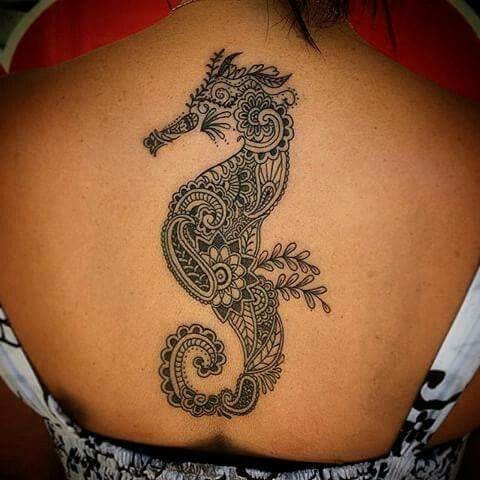 back seahorse tattoo