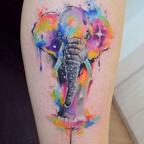 watercolor elephant tattoo