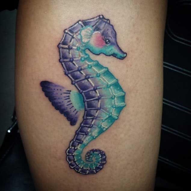 blue seahorse tattoo