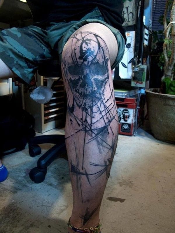 abstract art leg sleeve tattoo