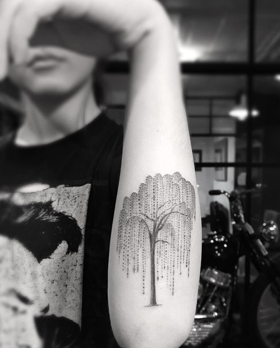 geometric willow tree tattoo