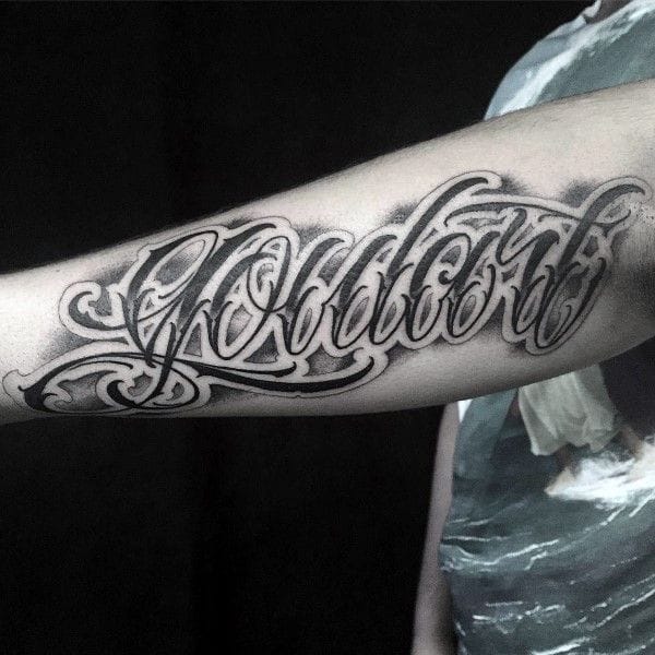 men's inner script tattoo