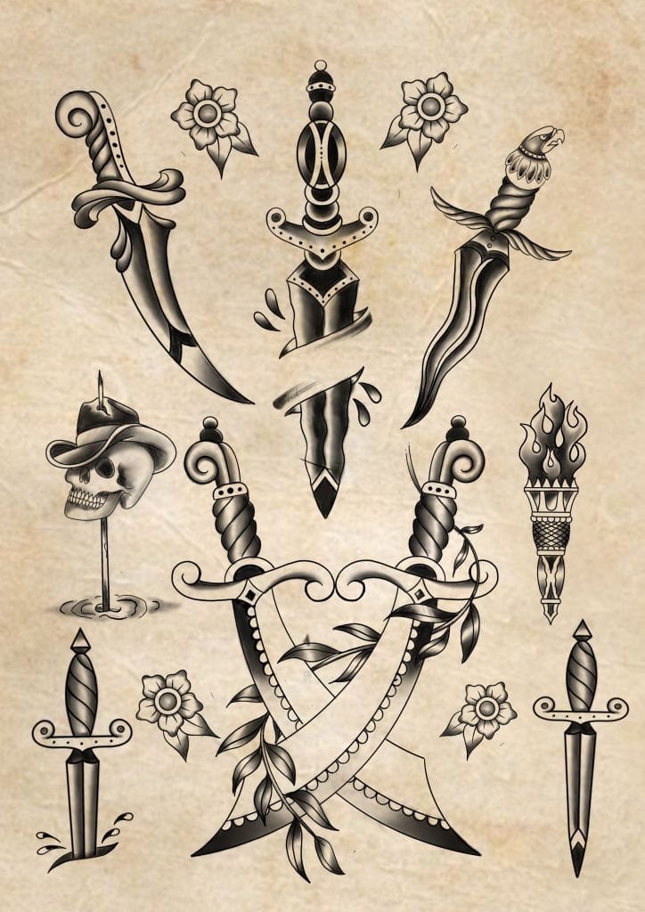 vintage dagger tattoo
