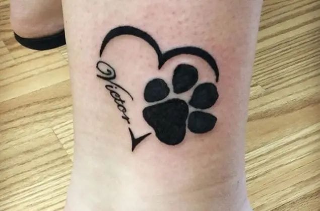 memorial paw print with name tattoo