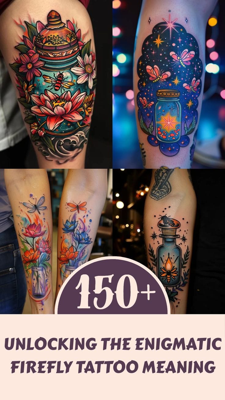 a firefly tattoo sleeve with glowing fireflies