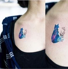 watercolor cat silhouette tattoo