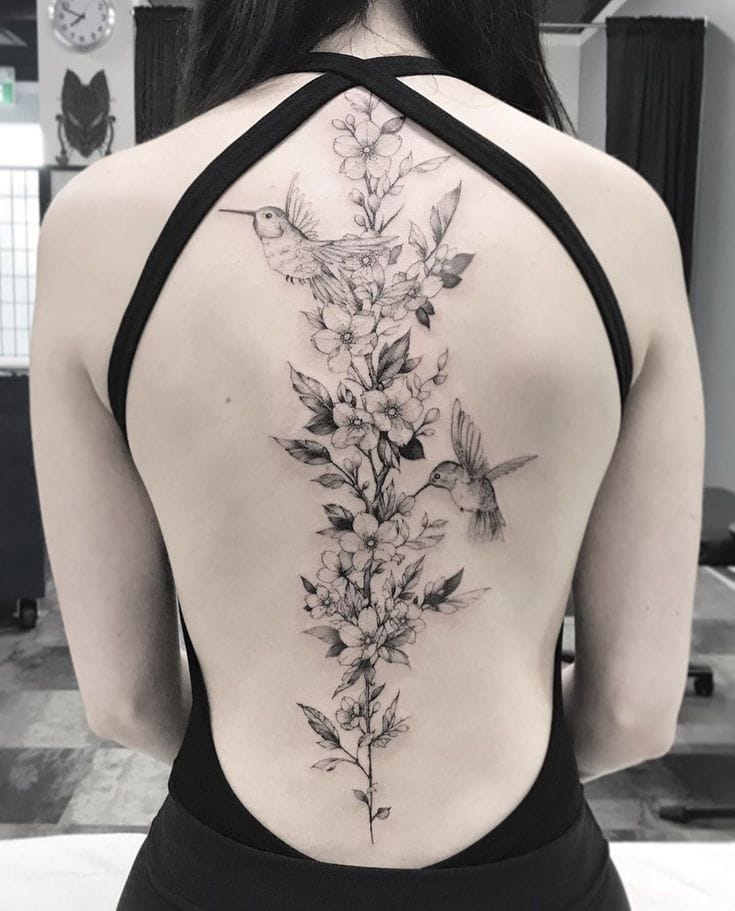 floral back tattoo