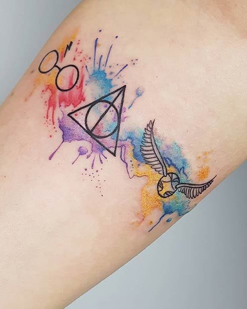 watercolor harry potter tattoo