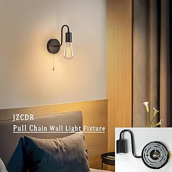 living room with wall lamps with pull chain switches for easy control