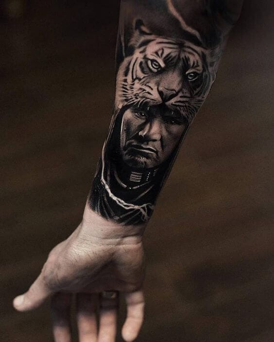 an Indian tattoo with a tiger motif
