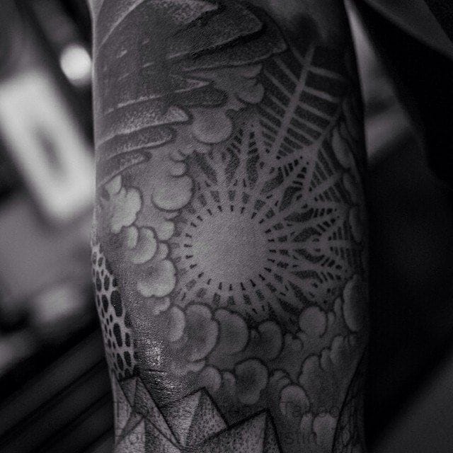 geometric cloud sleeve tattoo