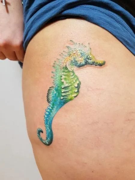 green seahorse tattoo