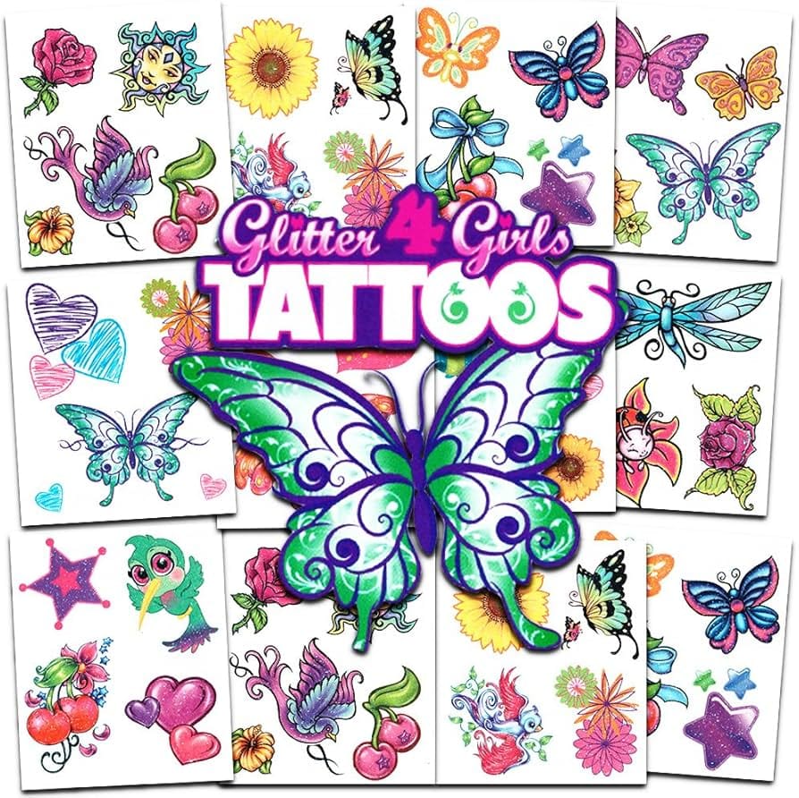 a dazzling glitter tattoo with glitter butterfly