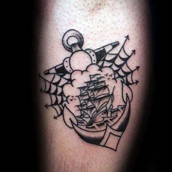 anchor and spider web tattoo