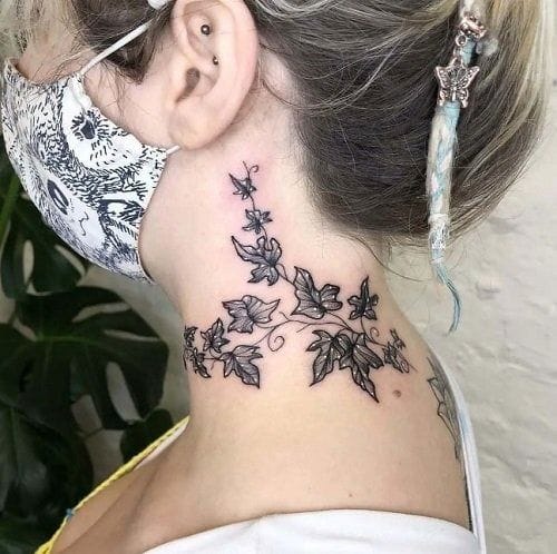 neck trailing ivy tattoo