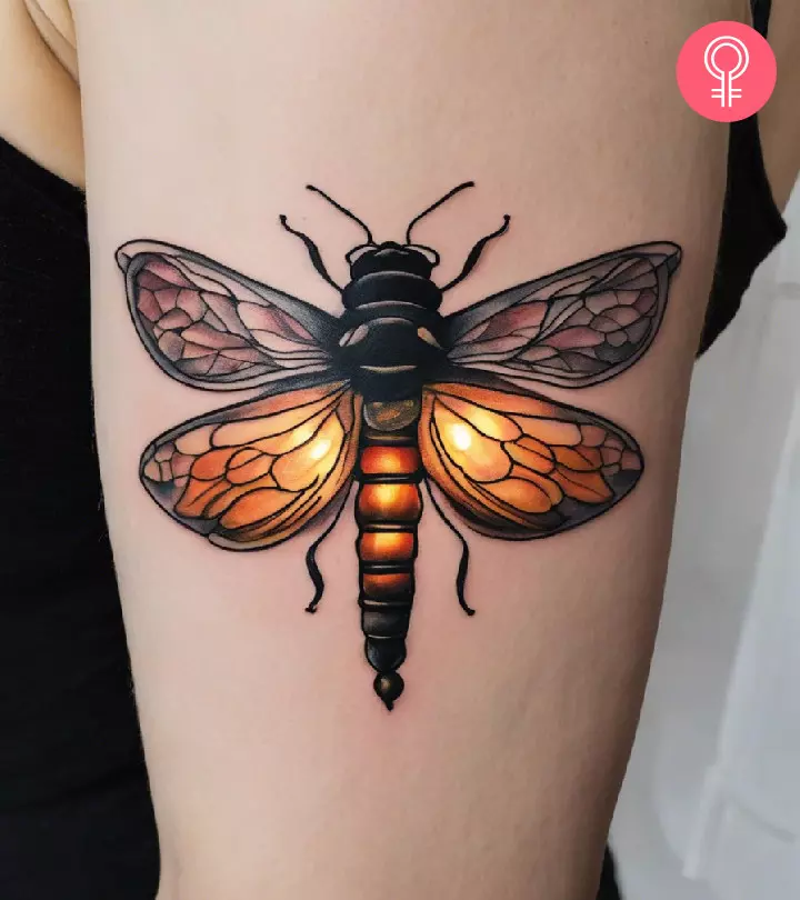 a beautiful firefly tattoo with other insects