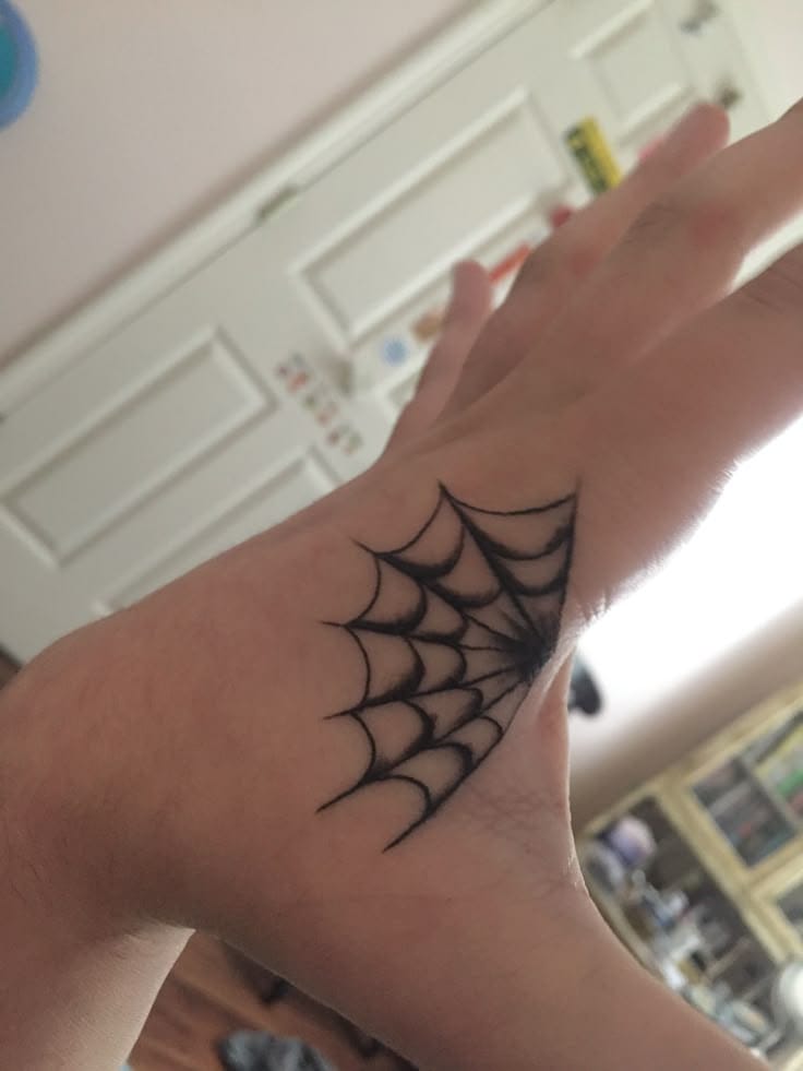 hand spider web tattoo