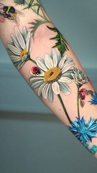 colorful daisy tattoo