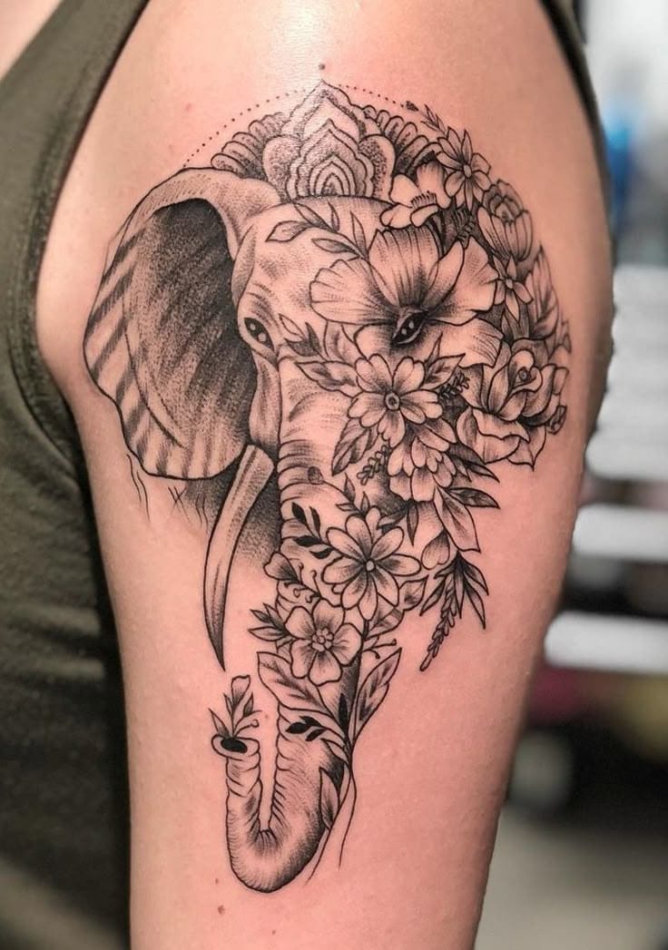 floral elephant tattoo