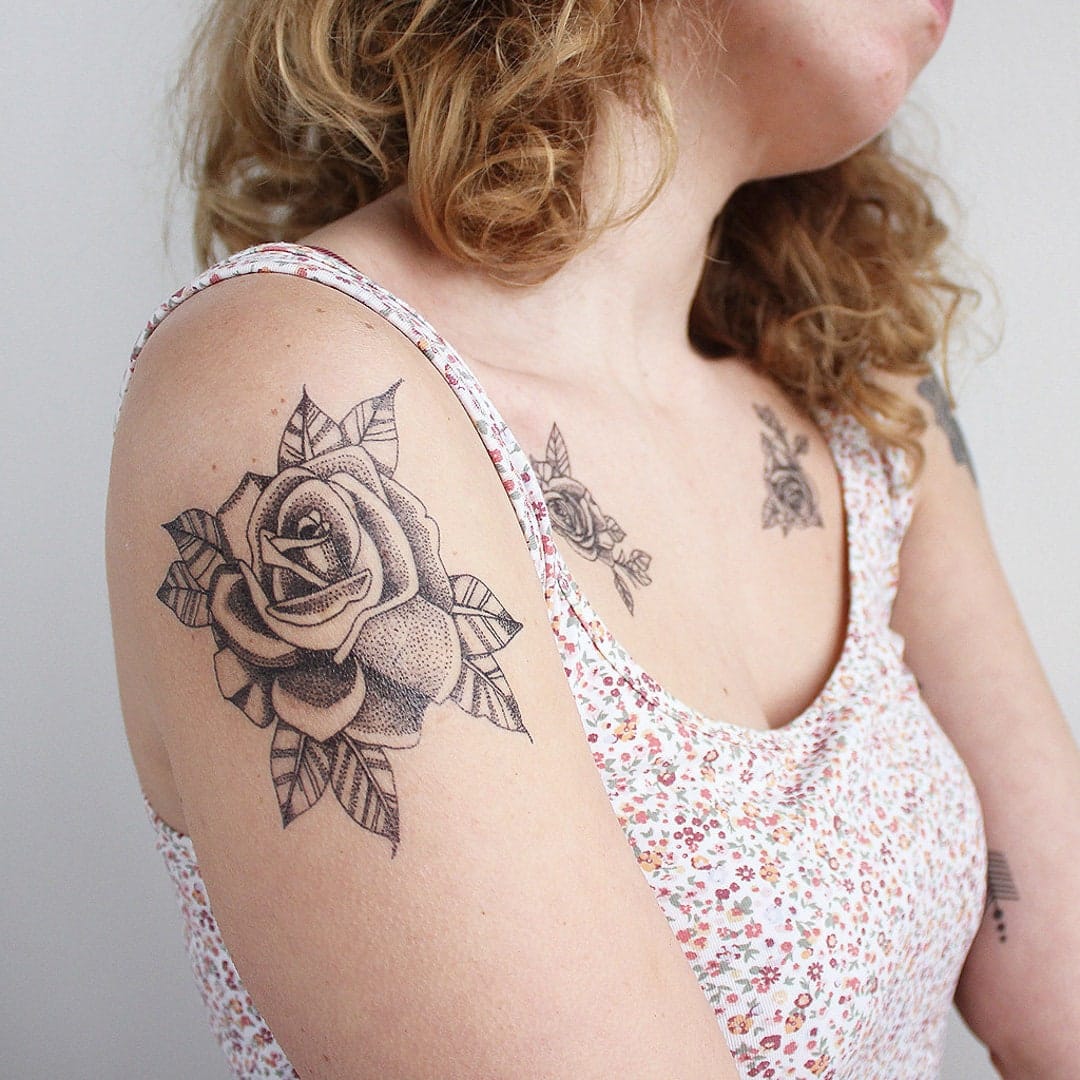 dotwork rose tattoo